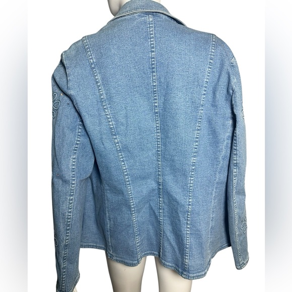Escada Light Blue Denim Jacket with Embroidered Details 42 XL - Picture 3 of 9